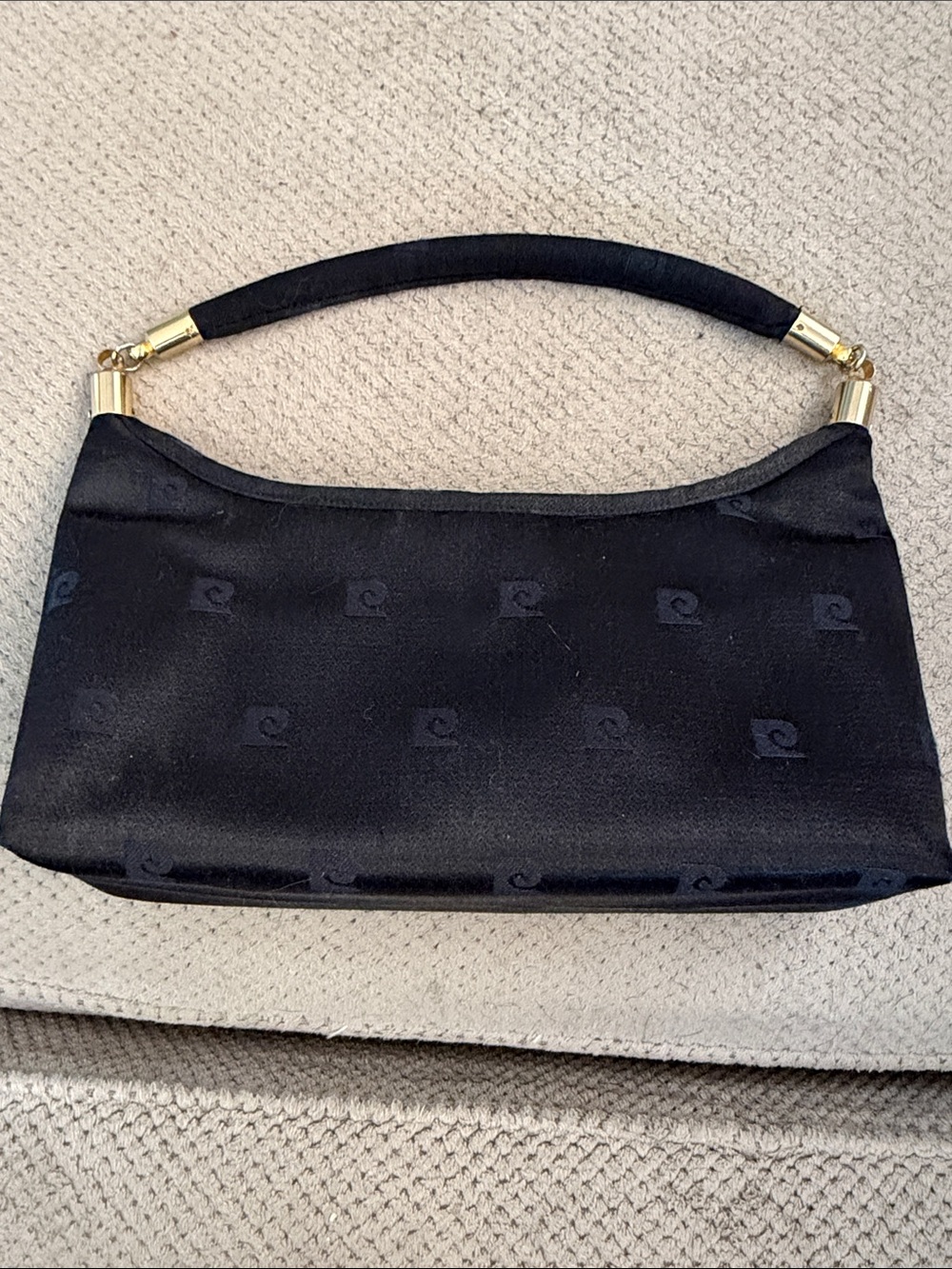 Pierre Cardin Black Satin Shoulder Bag with Gold Hardware
